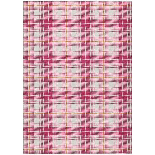 HomeRoots 5' Stylish Washable Plaid Area Rug in Blush, Ivory, and Copper - Perfect for Indoor and Outdoor Use 5' X 8' 597088