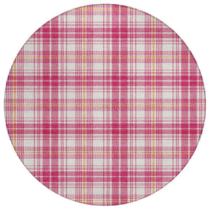 HomeRoots 5' Stylish Washable Plaid Area Rug in Blush, Ivory, and Copper - Perfect for Indoor and Outdoor Use 8' Round 597089