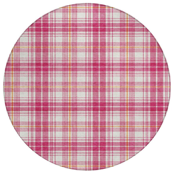 HomeRoots 5' Stylish Washable Plaid Area Rug in Blush, Ivory, and Copper - Perfect for Indoor and Outdoor Use 8' Round 597089
