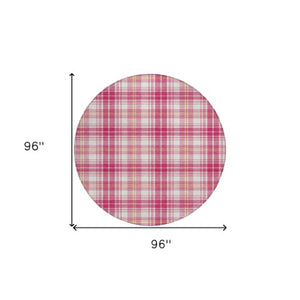 Homeroots 3' Stylish Artichoke Green Brown And Ivory Plaid Washable Area Rug For Indoor And Outdoor Use 8' Round Polyester 597089