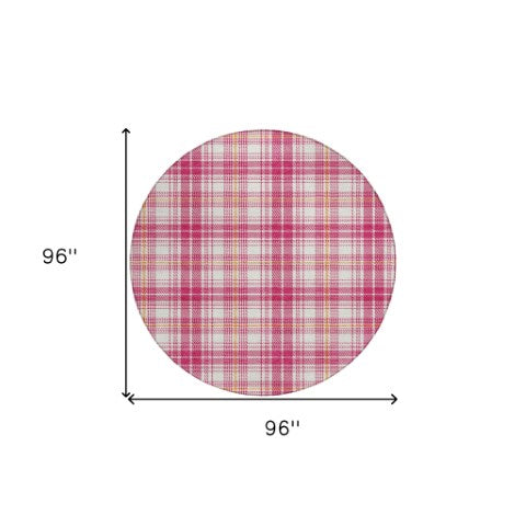 Homeroots 3' Stylish Artichoke Green Brown And Ivory Plaid Washable Area Rug For Indoor And Outdoor Use 8' Round Polyester 597089