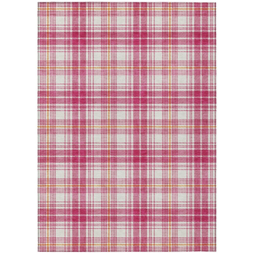 HomeRoots 9' X 12' Washable Blush Ivory Copper Plaid Area Rug - Stylish, Durable, Stain-Resistant Design for Indoor & Outdoor Use 597091