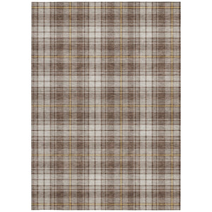 Homeroots 3' Stylish Artichoke Green Brown And Ivory Plaid Washable Area Rug For Indoor And Outdoor Use 3' X 5' Polyester 597093