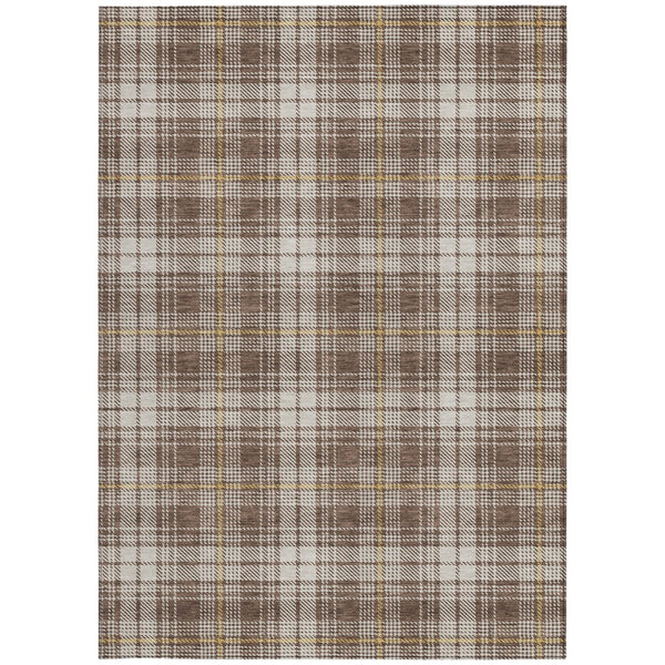 Homeroots 3' Stylish Artichoke Green Brown And Ivory Plaid Washable Area Rug For Indoor And Outdoor Use 3' X 5' Polyester 597093