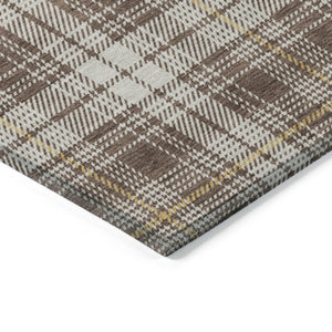 Homeroots 3' Stylish Artichoke Green Brown And Ivory Plaid Washable Area Rug For Indoor And Outdoor Use 3' X 5' Polyester 597093