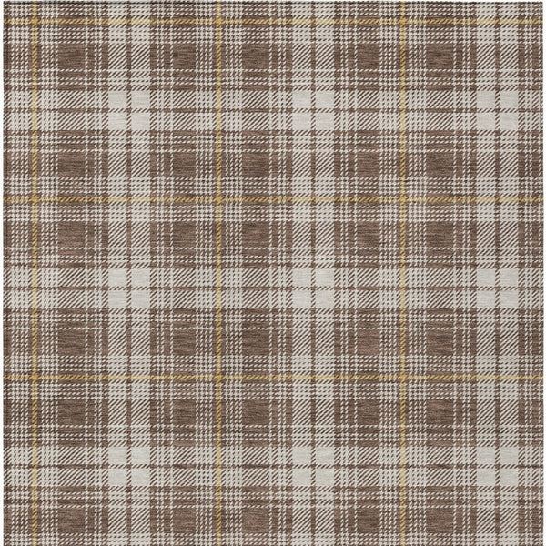 Homeroots 3' Stylish Artichoke Green Brown And Ivory Plaid Washable Area Rug For Indoor And Outdoor Use 5' X 8' Polyester 597094