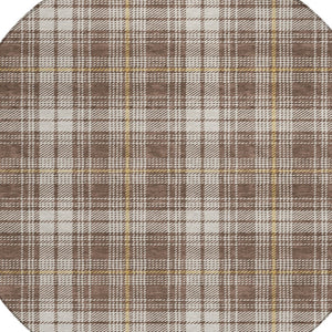 Homeroots 3' Stylish Artichoke Green Brown And Ivory Plaid Washable Area Rug For Indoor And Outdoor Use 8' Round Polyester 597095