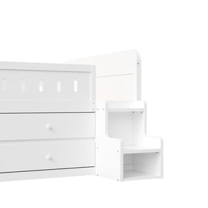 English Elm Wooden Full Bed Frame with Led Headboard Four Storage Drawers and Ladder Shelf White N7090004028K