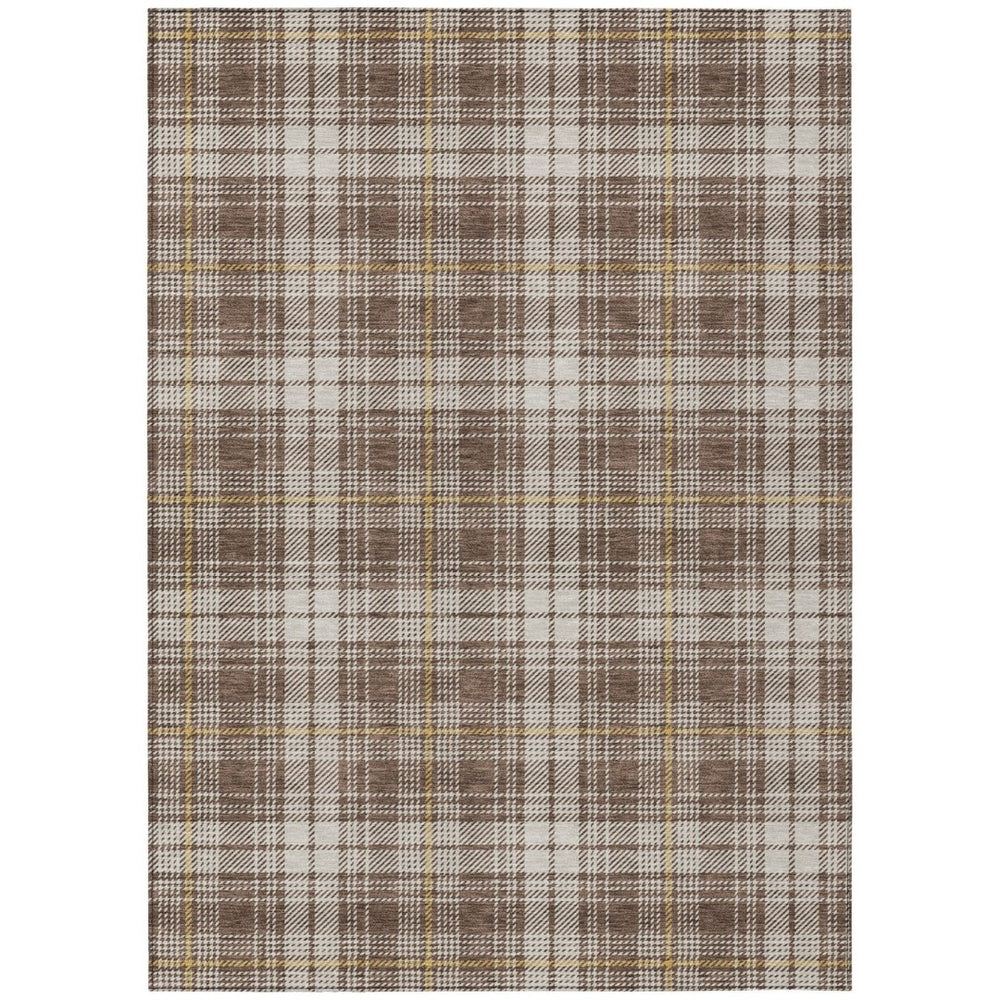 HomeRoots 9' Washable Plaid Area Rug in Brown, Beige & Gold - Durable & Stylish for Indoor/Outdoor Spaces 597097