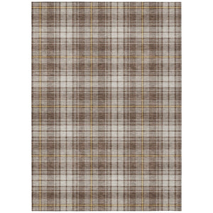 HomeRoots 5' Classic Brown Beige Gold Plaid Washable Area Rug for Indoor Outdoor High-Traffic Spaces 10' X 14' 597098