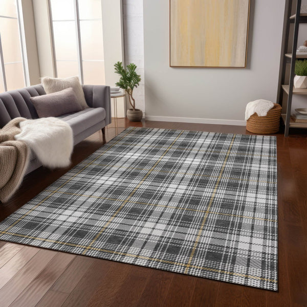 Homeroots 3' Stylish Artichoke Green Brown And Ivory Plaid Washable Area Rug For Indoor And Outdoor Use 3' X 5' Polyester 597099