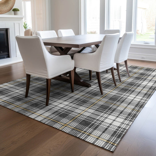 Homeroots 3' Stylish Artichoke Green Brown And Ivory Plaid Washable Area Rug For Indoor And Outdoor Use 3' X 5' Polyester 597099