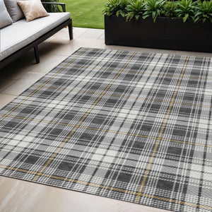 Homeroots 3' Stylish Artichoke Green Brown And Ivory Plaid Washable Area Rug For Indoor And Outdoor Use 5' X 8' Polyester 597100