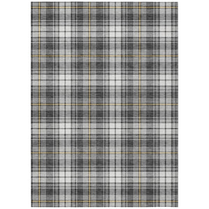 HomeRoots 5' Charcoal Ivory Gold Plaid Washable Area Rug - Durable, Stylish Indoor-Outdoor Essential for Every Space 5' X 8' 597100