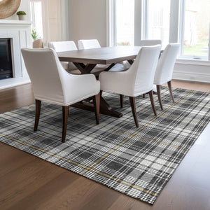 Homeroots 3' Stylish Artichoke Green Brown And Ivory Plaid Washable Area Rug For Indoor And Outdoor Use 5' X 8' Polyester 597100