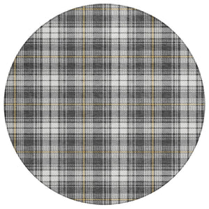 HomeRoots 5' Charcoal Ivory Gold Plaid Washable Area Rug - Durable, Stylish Indoor-Outdoor Essential for Every Space 8' Round 597101