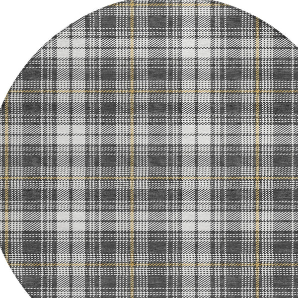 Homeroots 3' Stylish Artichoke Green Brown And Ivory Plaid Washable Area Rug For Indoor And Outdoor Use 8' Round Polyester 597101