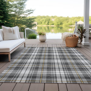 Homeroots 3' Stylish Artichoke Green Brown And Ivory Plaid Washable Area Rug For Indoor And Outdoor Use 8' X 10' Polyester 597102