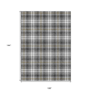 Homeroots 3' Stylish Artichoke Green Brown And Ivory Plaid Washable Area Rug For Indoor And Outdoor Use 9' X 12' Polyester 597103