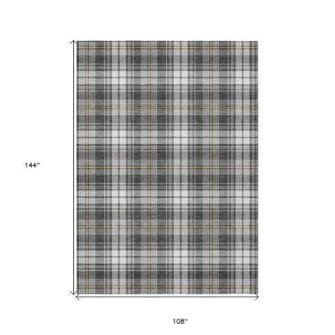 Homeroots 3' Stylish Artichoke Green Brown And Ivory Plaid Washable Area Rug For Indoor And Outdoor Use 9' X 12' Polyester 597103