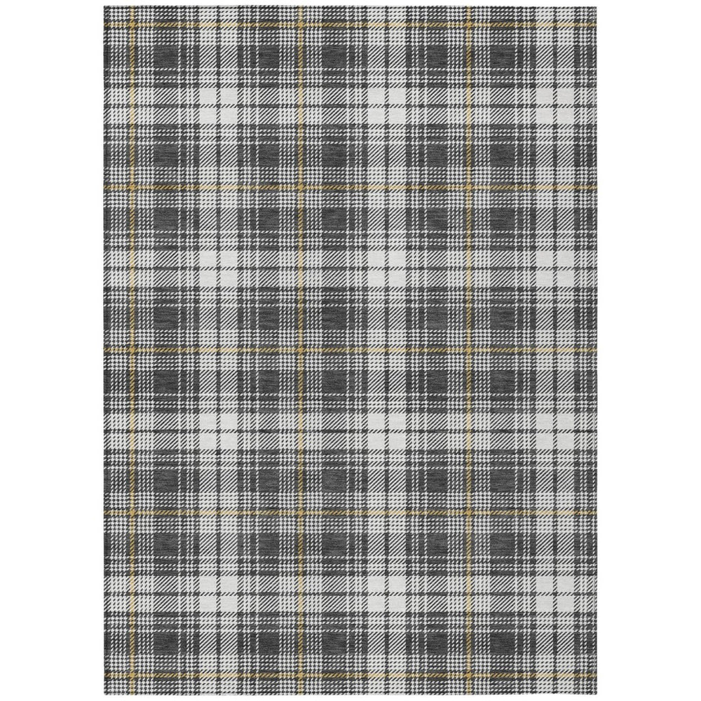 HomeRoots 5' Charcoal Ivory Gold Plaid Washable Area Rug - Durable, Stylish Indoor-Outdoor Essential for Every Space 10' X 14' 597104