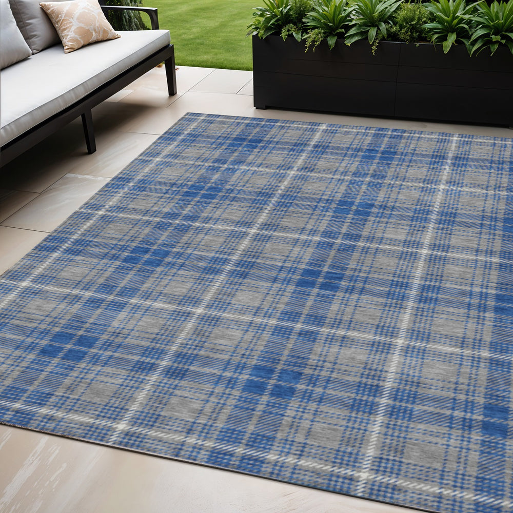 Homeroots 3' Stylish Artichoke Green Brown And Ivory Plaid Washable Area Rug For Indoor And Outdoor Use 5' X 8' Polyester 597106