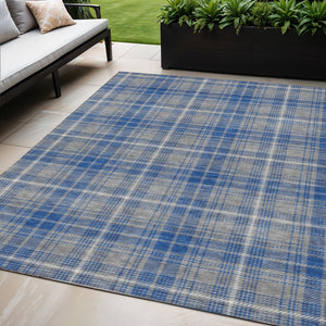 Homeroots 3' Stylish Artichoke Green Brown And Ivory Plaid Washable Area Rug For Indoor And Outdoor Use 5' X 8' Polyester 597106