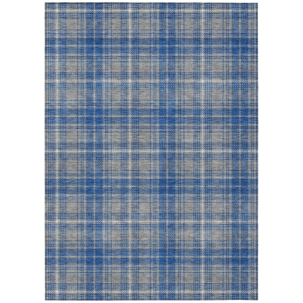 HomeRoots 5' Gray-Blue and Ivory Plaid Area Rug - Durable, Washable Design for Indoor and Outdoor Use 5' X 8' 597106