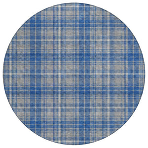 HomeRoots 5' Gray-Blue and Ivory Plaid Area Rug - Durable, Washable Design for Indoor and Outdoor Use 8' Round 597107