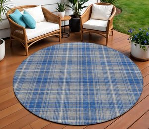Homeroots 3' Stylish Artichoke Green Brown And Ivory Plaid Washable Area Rug For Indoor And Outdoor Use 8' Round Polyester 597107