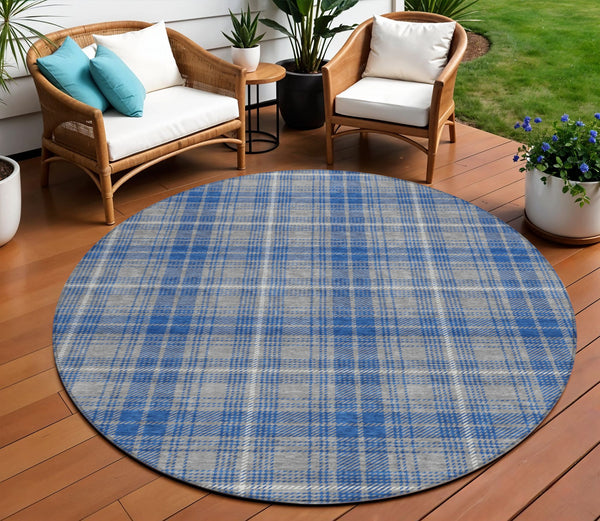 Homeroots 3' Stylish Artichoke Green Brown And Ivory Plaid Washable Area Rug For Indoor And Outdoor Use 8' Round Polyester 597107