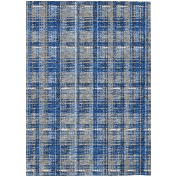 HomeRoots 5' Gray-Blue and Ivory Plaid Area Rug - Durable, Washable Design for Indoor and Outdoor Use 8' X 10' 597108