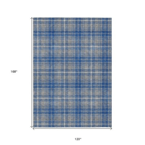 Homeroots 3' Stylish Artichoke Green Brown And Ivory Plaid Washable Area Rug For Indoor And Outdoor Use 10' X 14' Polyester 597110