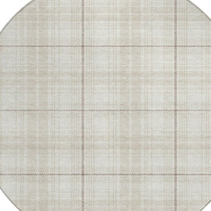 Homeroots 3' Stylish Artichoke Green Brown And Ivory Plaid Washable Area Rug For Indoor And Outdoor Use 8' Round Polyester 597113
