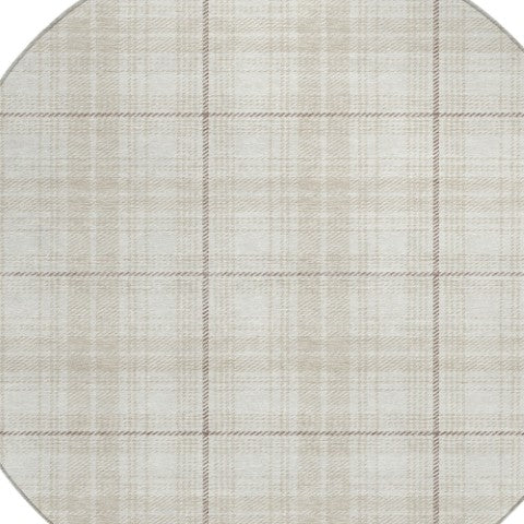 Homeroots 3' Stylish Artichoke Green Brown And Ivory Plaid Washable Area Rug For Indoor And Outdoor Use 8' Round Polyester 597113