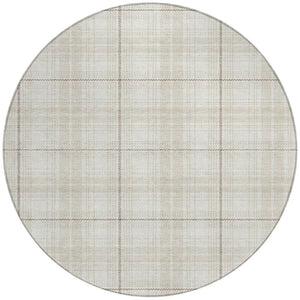 Homeroots 3' Stylish Artichoke Green Brown And Ivory Plaid Washable Area Rug For Indoor And Outdoor Use 8' Round Polyester 597113