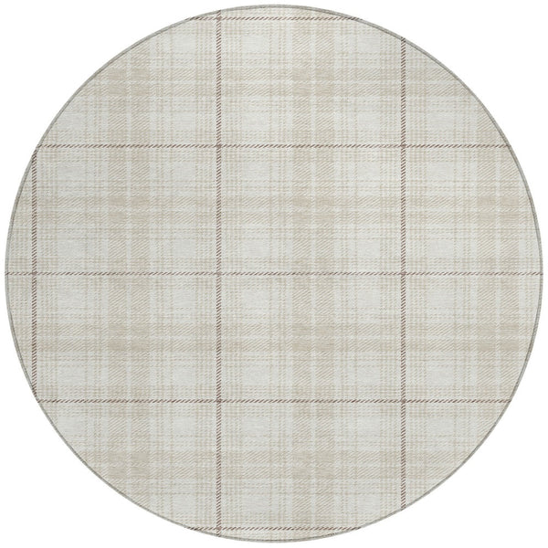 Homeroots 3' Stylish Artichoke Green Brown And Ivory Plaid Washable Area Rug For Indoor And Outdoor Use 8' Round Polyester 597113