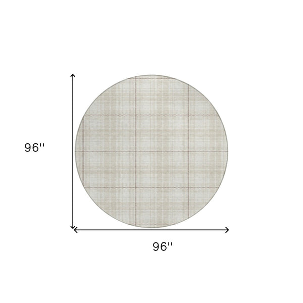 Homeroots 3' Stylish Artichoke Green Brown And Ivory Plaid Washable Area Rug For Indoor And Outdoor Use 8' Round Polyester 597113
