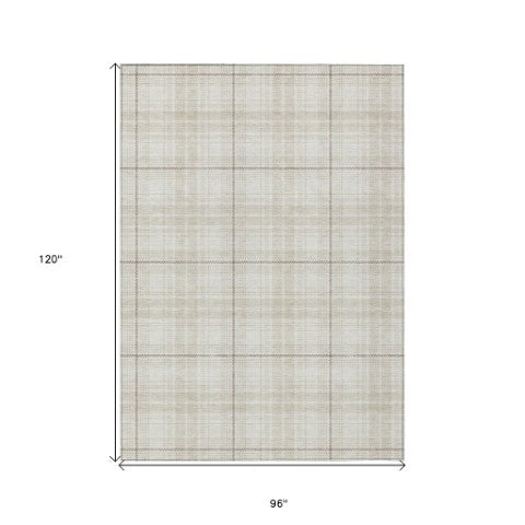 Homeroots 3' Stylish Artichoke Green Brown And Ivory Plaid Washable Area Rug For Indoor And Outdoor Use 8' X 10' Polyester 597114