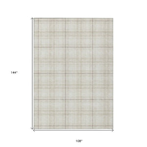 Homeroots 3' Stylish Artichoke Green Brown And Ivory Plaid Washable Area Rug For Indoor And Outdoor Use 9' X 12' Polyester 597115