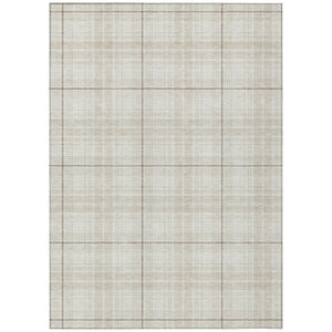 HomeRoots 9' Classic Ivory Beige & Brown Plaid Washable Area Rug - Durable, Stain-Resistant for Indoor/Outdoor Use 597115