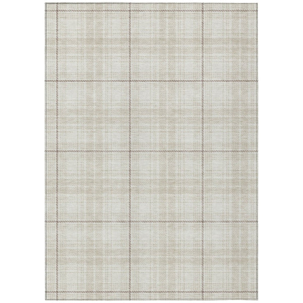 HomeRoots 9' Classic Ivory Beige & Brown Plaid Washable Area Rug - Durable, Stain-Resistant for Indoor/Outdoor Use 597115