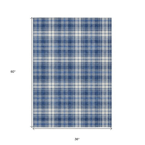 Homeroots 3' Stylish Artichoke Green Brown And Ivory Plaid Washable Area Rug For Indoor And Outdoor Use 3' X 5' Polyester 597117