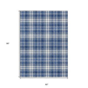 Homeroots 3' Stylish Artichoke Green Brown And Ivory Plaid Washable Area Rug For Indoor And Outdoor Use 5' X 8' Polyester 597118