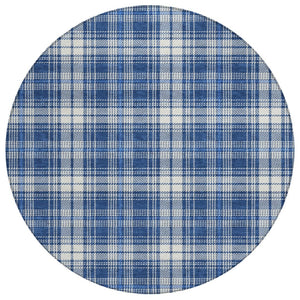 HomeRoots 5' Navy Blue and Ivory Plaid Washable Area Rug - Stylish, Durable, and Perfect for Indoor or Outdoor Use 8' Round 597119