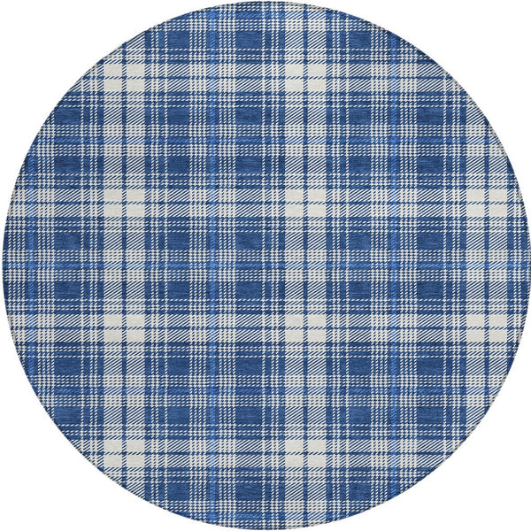 Homeroots 3' Stylish Artichoke Green Brown And Ivory Plaid Washable Area Rug For Indoor And Outdoor Use 8' Round Polyester 597119