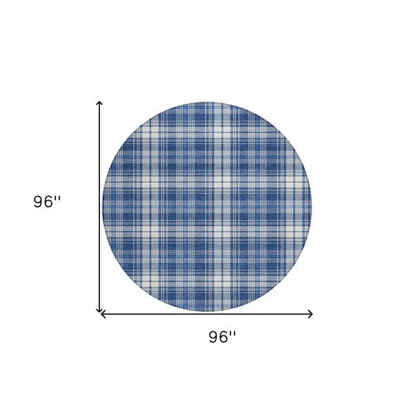 Homeroots 3' Stylish Artichoke Green Brown And Ivory Plaid Washable Area Rug For Indoor And Outdoor Use 8' Round Polyester 597119