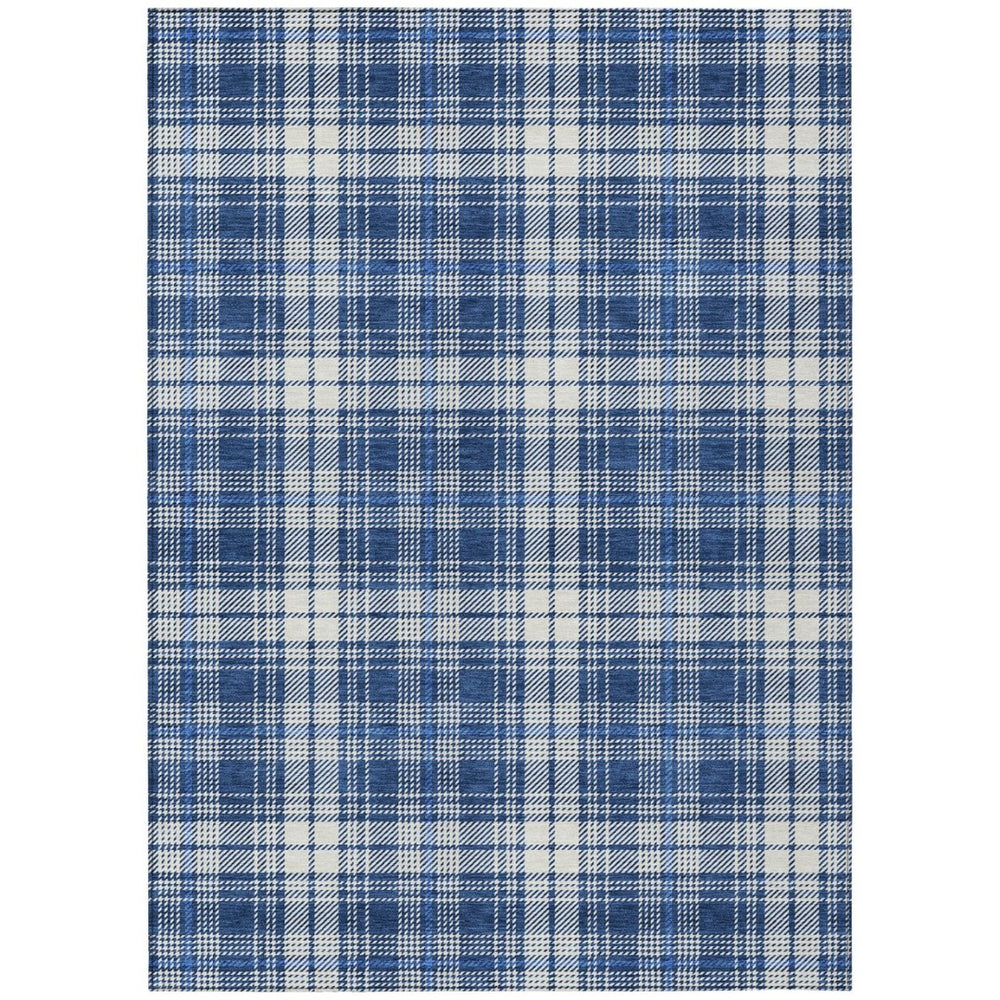 HomeRoots 9' X 12' Navy Blue Plaid Area Rug - Versatile Washable Indoor/Outdoor Carpet for Stylish Living Spaces 597121