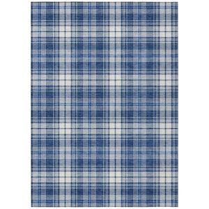 HomeRoots 9' X 12' Navy Blue Plaid Area Rug - Versatile Washable Indoor/Outdoor Carpet for Stylish Living Spaces 597121