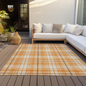 Homeroots 3' Stylish Artichoke Green Brown And Ivory Plaid Washable Area Rug For Indoor And Outdoor Use 3' X 5' Polyester 597123